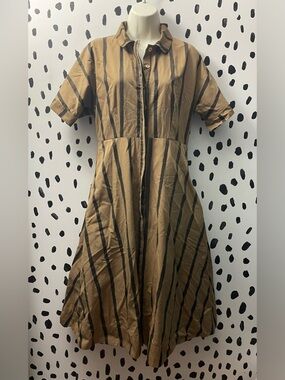 Buru tan and black striped midi dress